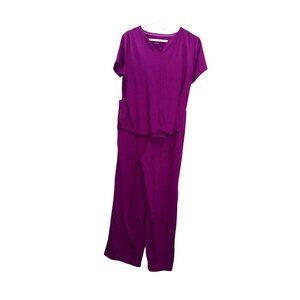 Midnight V-Neck Soft Cotton Two-Piece Lounge Set Magenta M/M